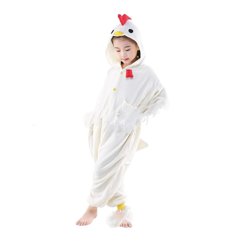 White Rooster Fleece Cartoon One Piece