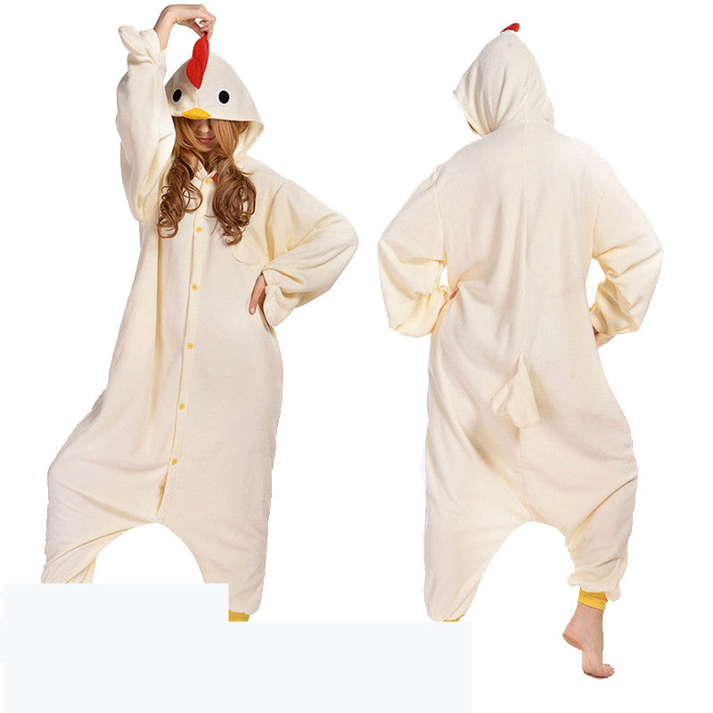 White Rooster Fleece Cartoon One Piece