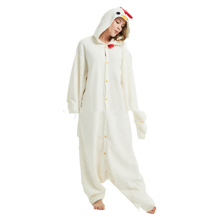 White Rooster Fleece Cartoon One Piece