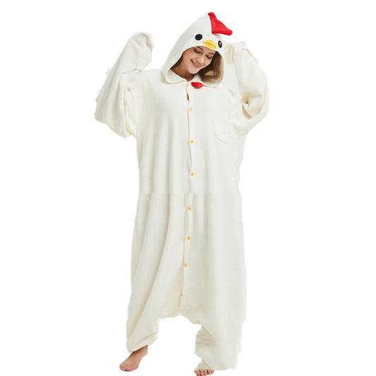 White Rooster Fleece Cartoon One Piece