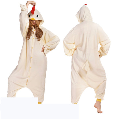 White Rooster Fleece Cartoon One Piece