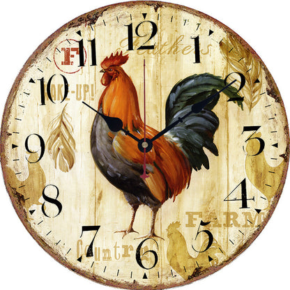 Retro Style Rooster Wall Clock Mute Living