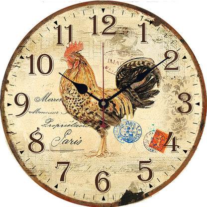 Retro Style Rooster Wall Clock Mute Living