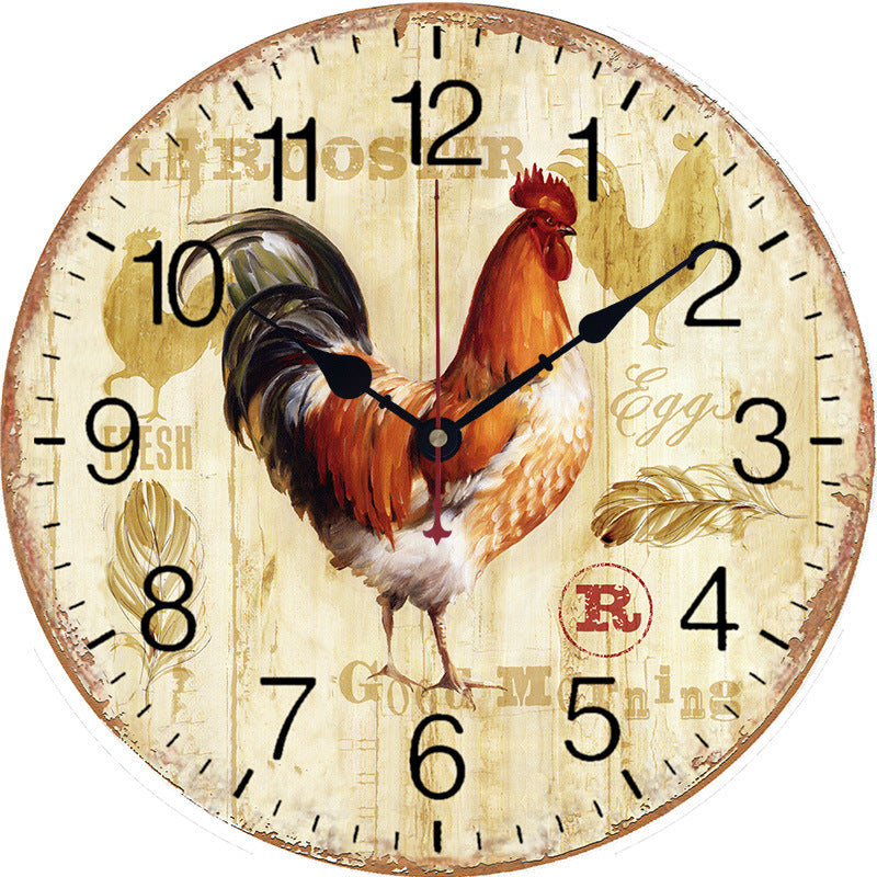 Retro Style Rooster Wall Clock Mute Living