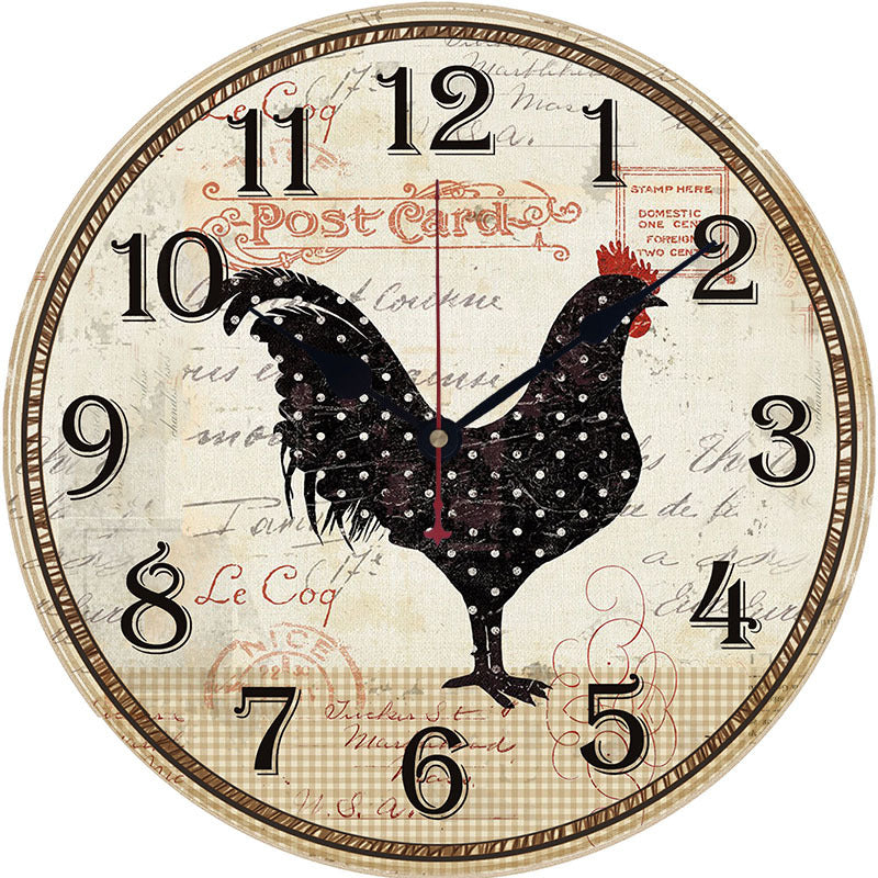 Retro Style Rooster Wall Clock Mute Living